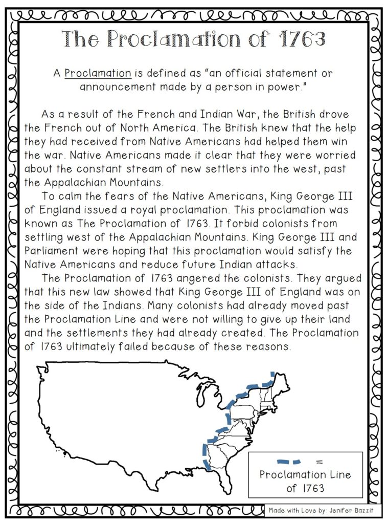 Proclamation of 1763; Road to Revolution; American Revolution activities