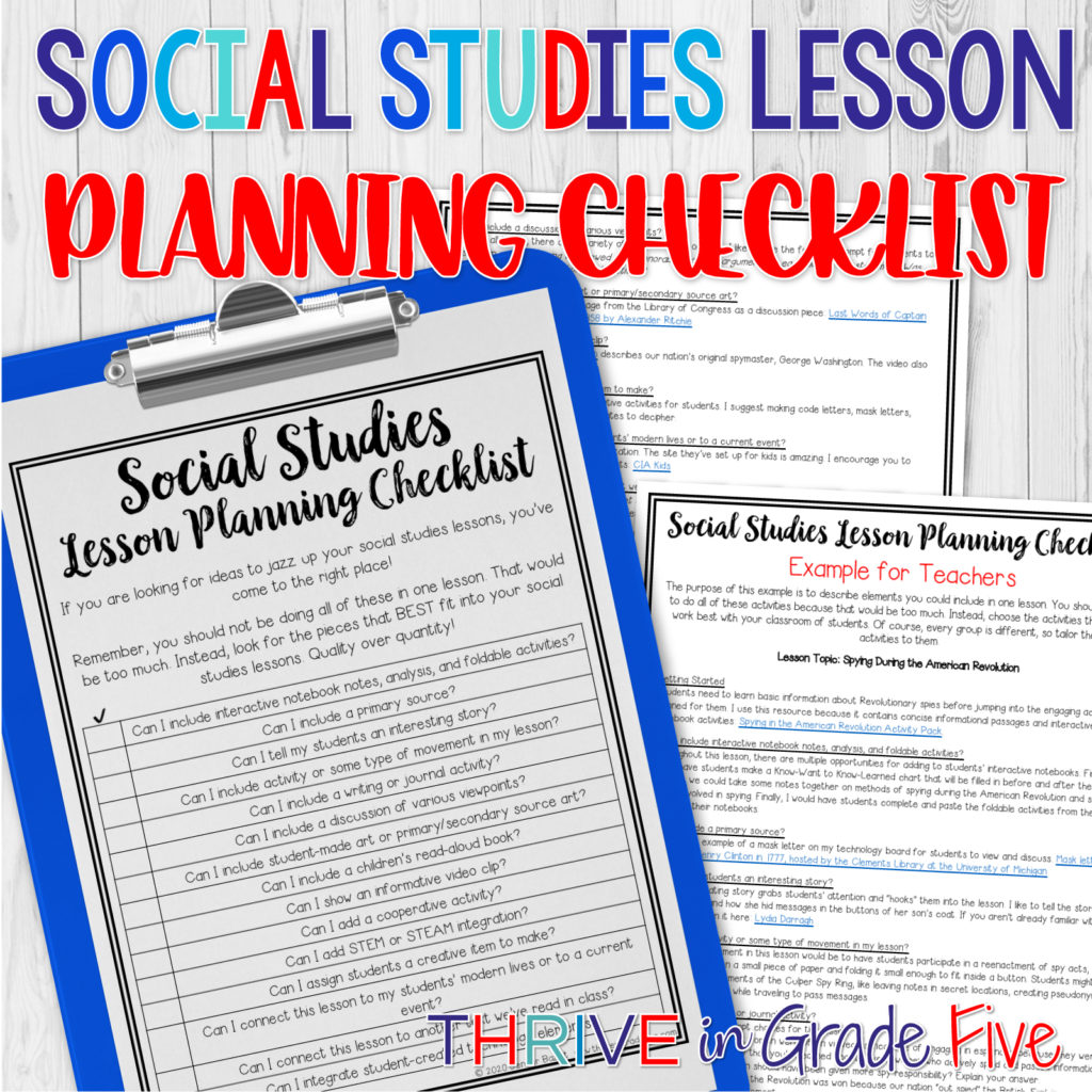 Social Studies Lesson Planning Checklist