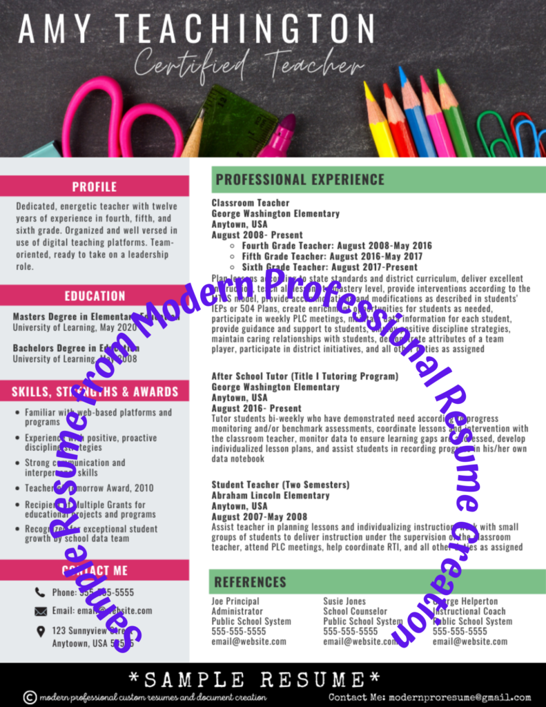 resume example for teachers