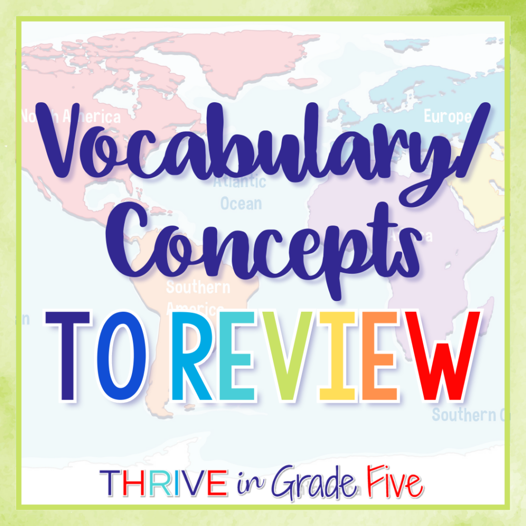 Vocabulary and Concepts to Review when learning about Continents and Oceans