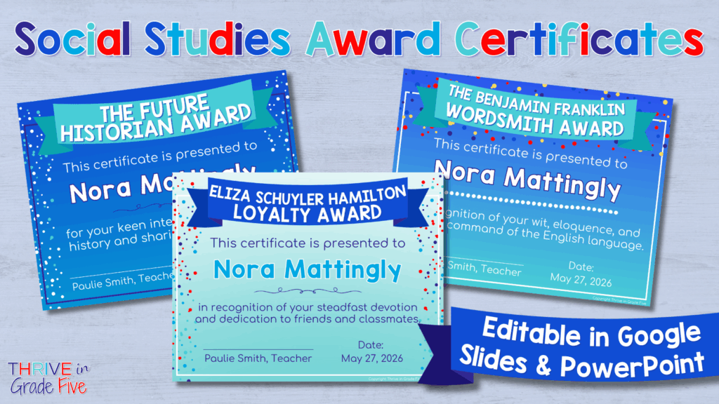 Social Studies End-of-the-Year Award Certificates