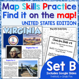 Map Skills - Find it on the map! USA Edition - Set B - Geography Practice