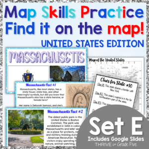 Map Skills - Find it on the map! USA Edition - Set E - Geography Practice